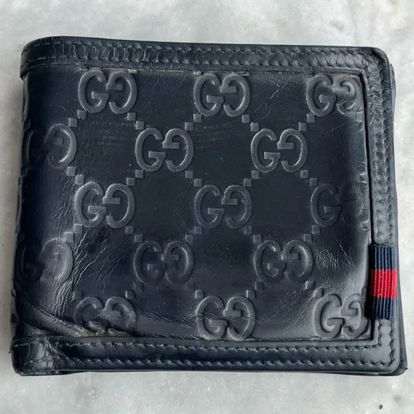 GUCCI Guccissima Supreme Navy & Red Leather Flap Wallet 237359-486430 - Picture 1 of 16